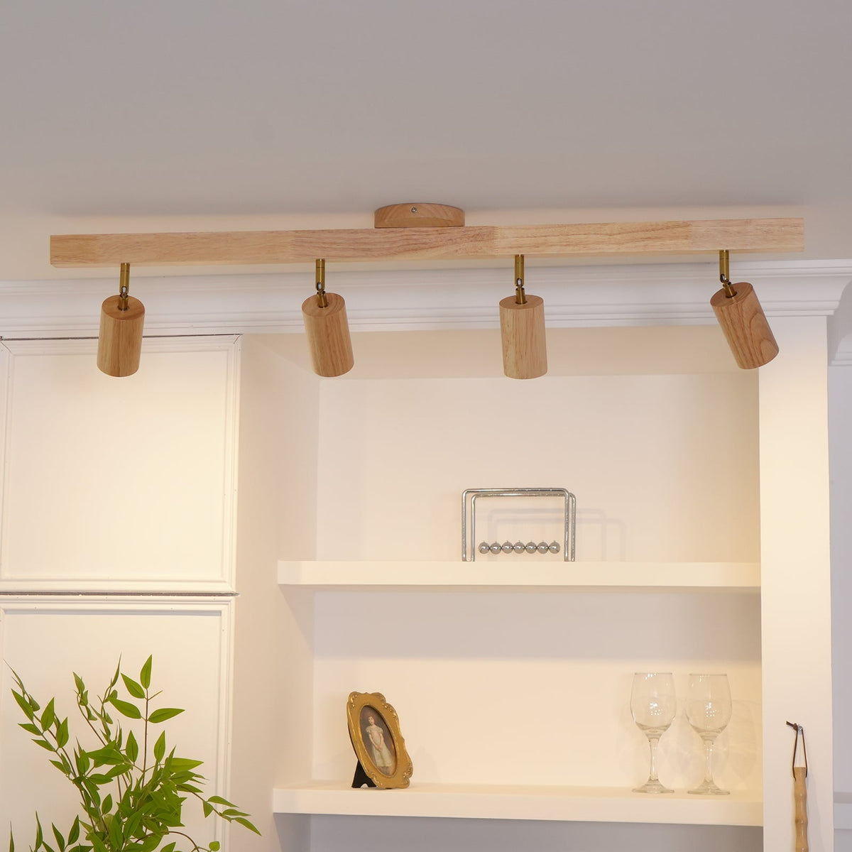 Plug-In LED Rail Light 16.5 Inch Wood Metal Warm White 3000K Adjustable Spotlights Ceiling Wall Mount Home Accent Fixture