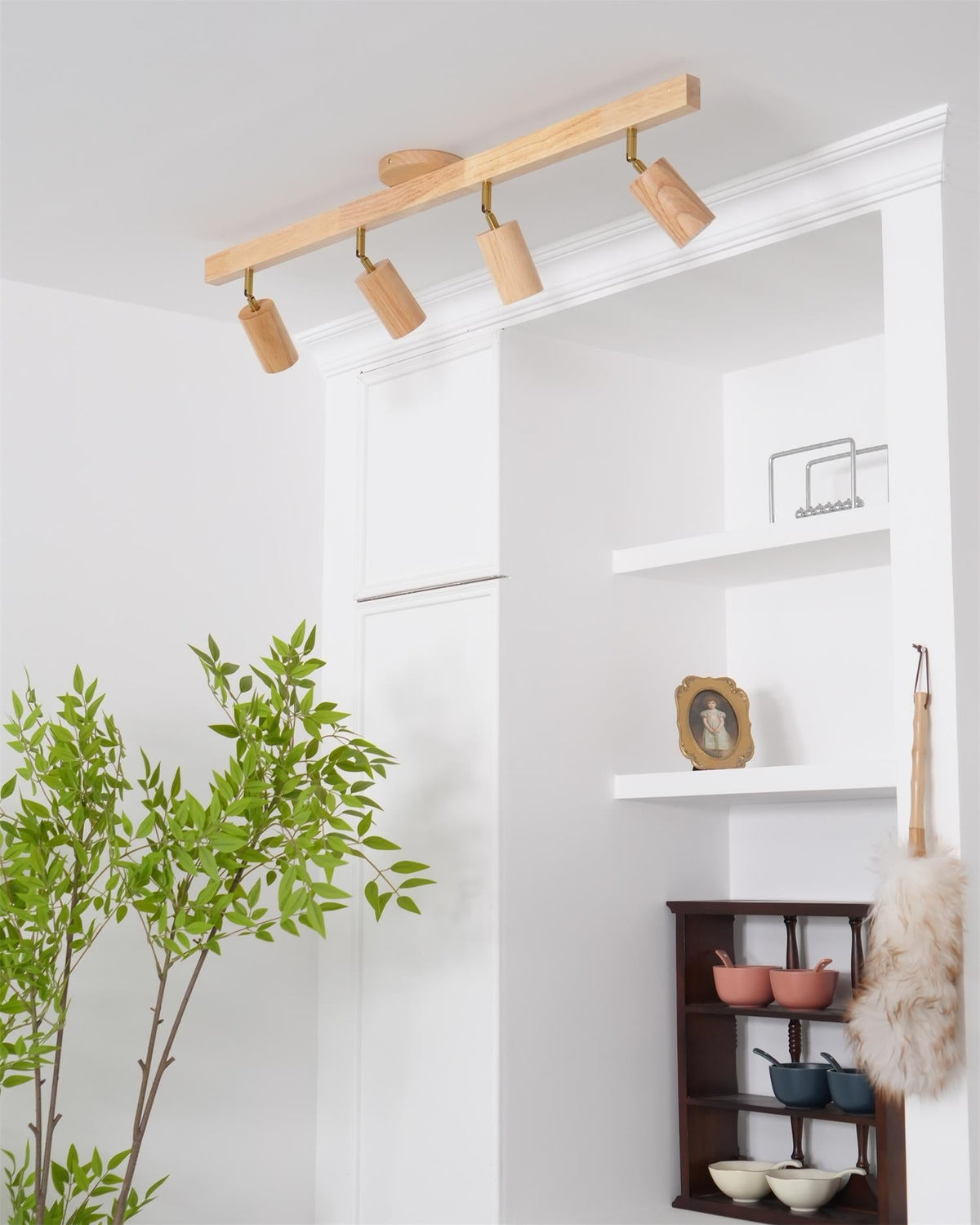 Plug-In LED Rail Light 16.5 Inch Wood Metal Warm White 3000K Adjustable Spotlights Ceiling Wall Mount Home Accent Fixture