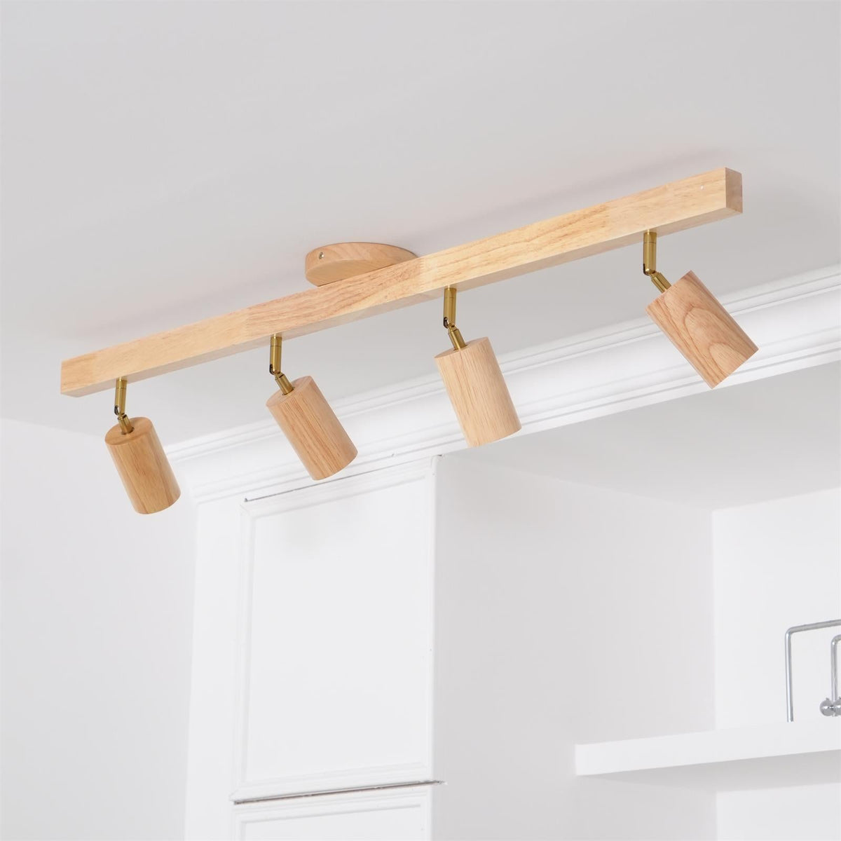 Track Lighting Fixture Wood Finish Adjustable Spotlights for Kitchen Living Room Hallway Bar Rail Ceiling Mount Directional Accent Lights