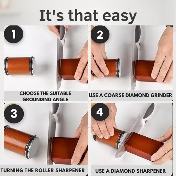 Rolling Knife Sharpener for Kitchen Knives – Angle Guide Tool for Fast Razor-Sharp Edge Restoration – Non-Slip Base Compact Handheld Manual
