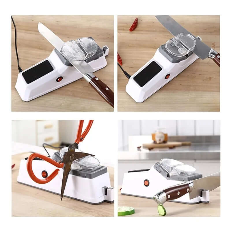 Electric Rechargeable Knife Sharpener for Kitchen Knives & Scissors | USB Cordless Sharpening Tool with Non-Slip Base