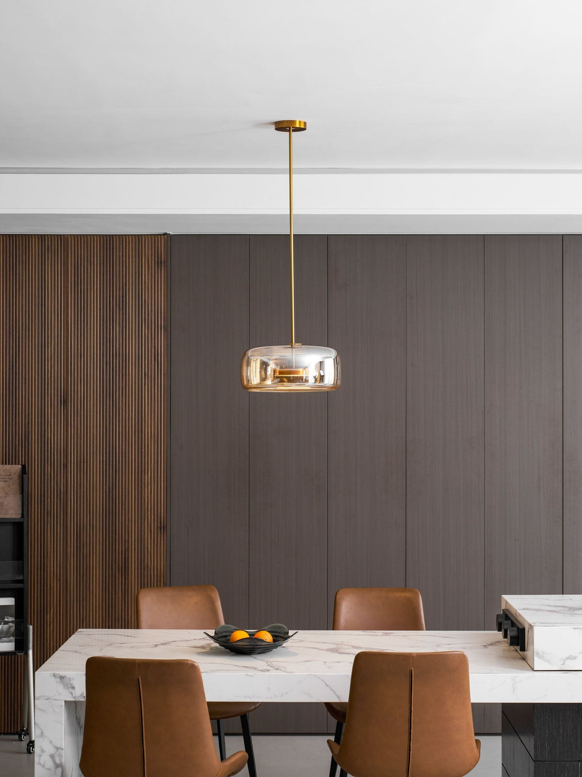 LED Drop Ceiling Lamp with Smoked Glass Shade for Dining Room & Island – Adjustable Cord, Integrated Bulb, Choice of Kelvin Tones
