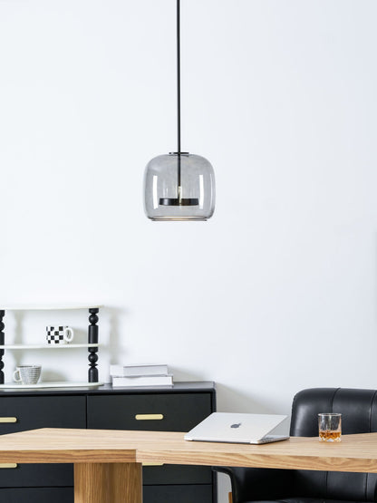 LED Drop Ceiling Lamp with Smoked Glass Shade for Dining Room & Island – Adjustable Cord, Integrated Bulb, Choice of Kelvin Tones