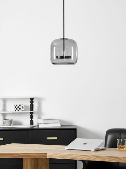 LED Drop Ceiling Lamp with Smoked Glass Shade for Dining Room & Island – Adjustable Cord, Integrated Bulb, Choice of Kelvin Tones