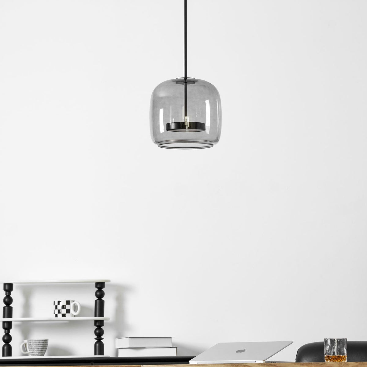 LED Drop Ceiling Lamp with Smoked Glass Shade for Dining Room & Island – Adjustable Cord, Integrated Bulb, Choice of Kelvin Tones