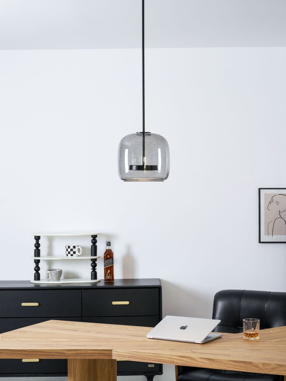 LED Drop Ceiling Lamp with Smoked Glass Shade for Dining Room & Island – Adjustable Cord, Integrated Bulb, Choice of Kelvin Tones
