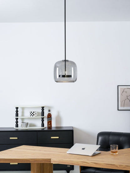 LED Drop Ceiling Lamp with Smoked Glass Shade for Dining Room & Island – Adjustable Cord, Integrated Bulb, Choice of Kelvin Tones