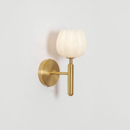 LED Wall Sconce with Alabaster Shade Brass Finish 12 in Indoor Accent Light for Bedroom Hallway Living Room Modern Floral Design E12 Base 15