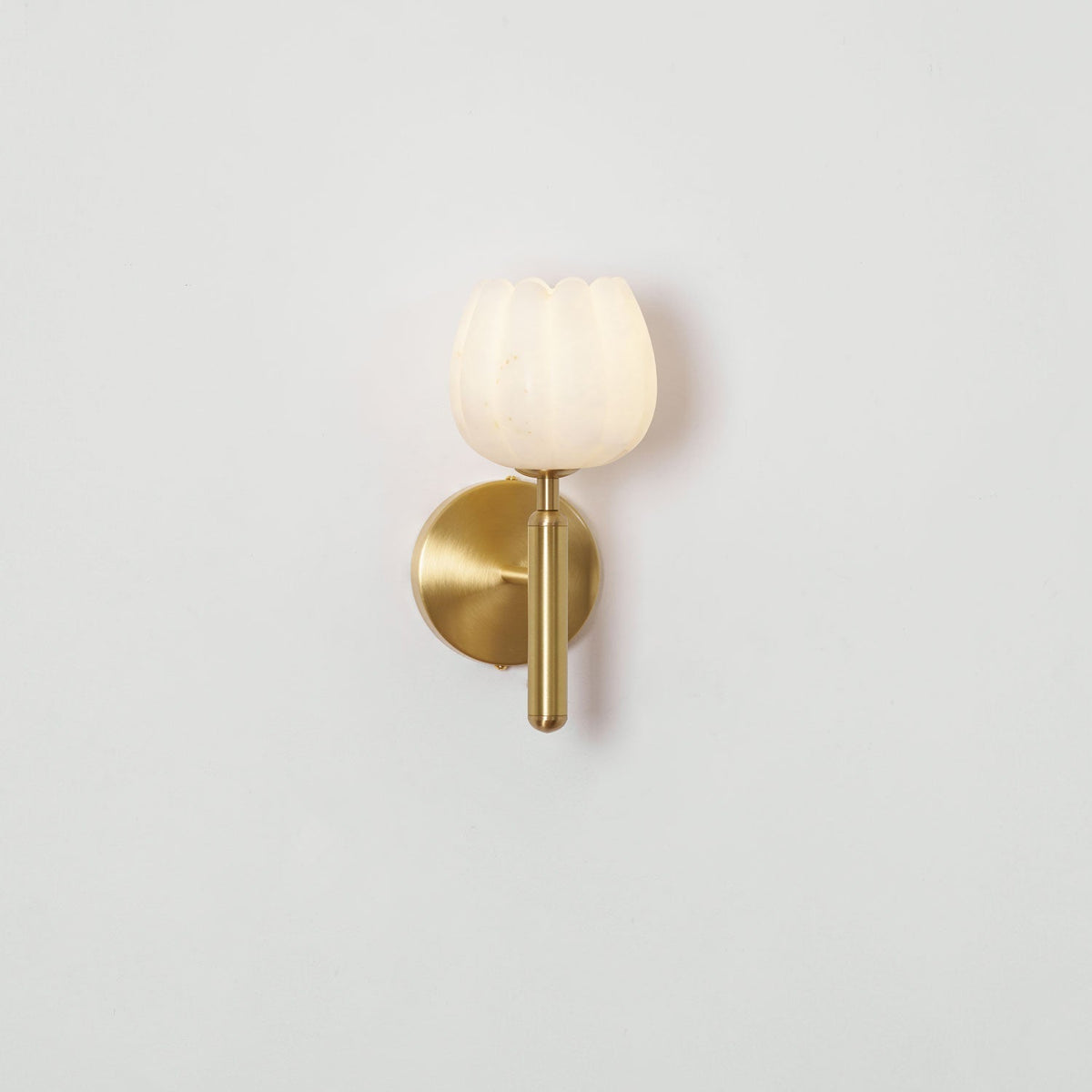 LED Wall Sconce with Alabaster Shade Brass Finish 12 in Indoor Accent Light for Bedroom Hallway Living Room Modern Floral Design E12 Base 15
