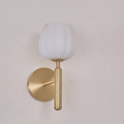 LED Wall Sconce with Alabaster Shade Brass Finish 12 in Indoor Accent Light for Bedroom Hallway Living Room Modern Floral Design E12 Base 15