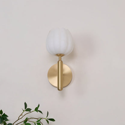 LED Wall Sconce with Alabaster Shade Brass Finish 12 in Indoor Accent Light for Bedroom Hallway Living Room Modern Floral Design E12 Base 15