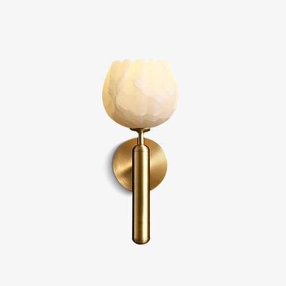 LED Wall Sconce with Alabaster Shade Brass Finish 12 in Indoor Accent Light for Bedroom Hallway Living Room Modern Floral Design E12 Base 15