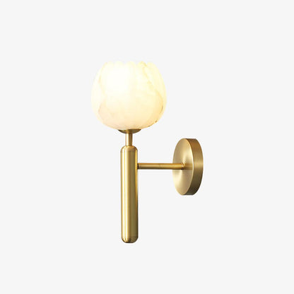 LED Wall Sconce with Alabaster Shade Brass Finish 12 in Indoor Accent Light for Bedroom Hallway Living Room Modern Floral Design E12 Base 15