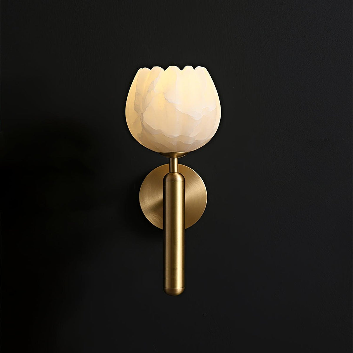LED Wall Sconce with Alabaster Shade Brass Finish 12 in Indoor Accent Light for Bedroom Hallway Living Room Modern Floral Design E12 Base 15