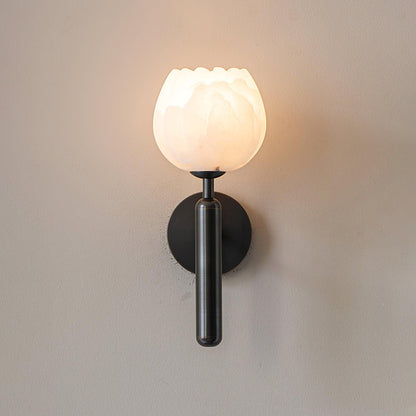 LED Wall Sconce with Alabaster Shade Brass Finish 12 in Indoor Accent Light for Bedroom Hallway Living Room Modern Floral Design E12 Base 15