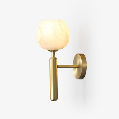 LED Wall Sconce with Alabaster Shade Brass Finish 12 in Indoor Accent Light for Bedroom Hallway Living Room Modern Floral Design E12 Base 15