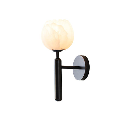 LED Wall Sconce with Alabaster Shade Brass Finish 12 in Indoor Accent Light for Bedroom Hallway Living Room Modern Floral Design E12 Base 15