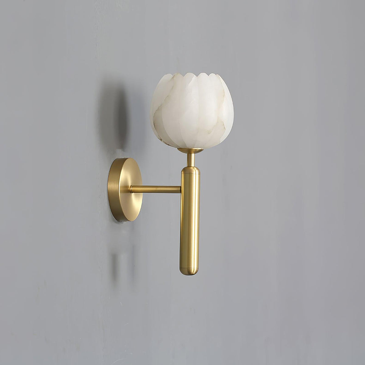 LED Wall Sconce with Alabaster Shade Brass Finish 12 in Indoor Accent Light for Bedroom Hallway Living Room Modern Floral Design E12 Base 15