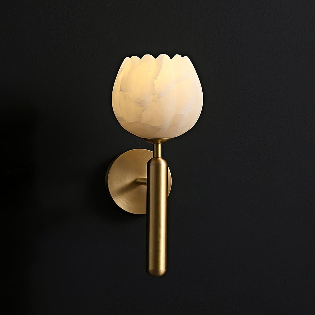 LED Wall Sconce with Alabaster Shade Brass Finish 12 in Indoor Accent Light for Bedroom Hallway Living Room Modern Floral Design E12 Base 15
