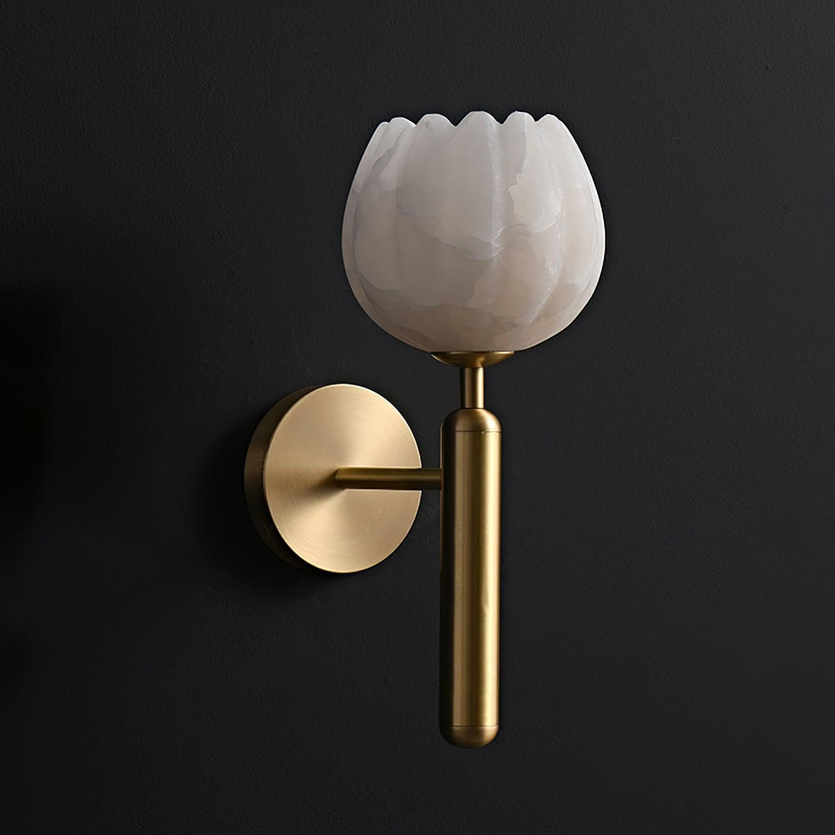 LED Wall Sconce with Alabaster Shade Brass Finish 12 in Indoor Accent Light for Bedroom Hallway Living Room Modern Floral Design E12 Base 15
