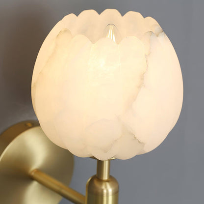 LED Wall Sconce with Alabaster Shade Brass Finish 12 in Indoor Accent Light for Bedroom Hallway Living Room Modern Floral Design E12 Base 15