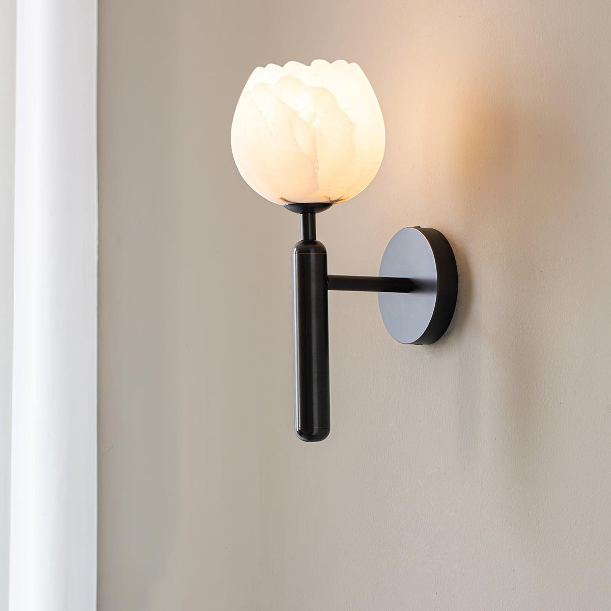 LED Wall Sconce with Alabaster Shade Brass Finish 12 in Indoor Accent Light for Bedroom Hallway Living Room Modern Floral Design E12 Base 15