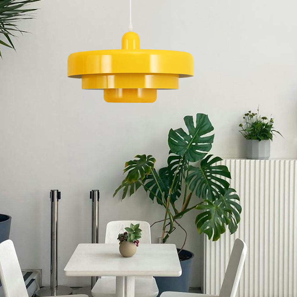 Round Metal Pendant Light 14-Inch Industrial Farmhouse Ceiling Fixture for Kitchen Island Dining Room Bedroom E26 Socket Green Orange