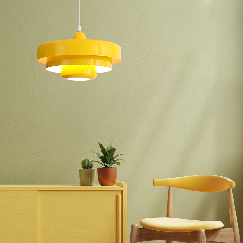 Round Metal Pendant Light 14-Inch Industrial Farmhouse Ceiling Fixture for Kitchen Island Dining Room Bedroom E26 Socket Green Orange