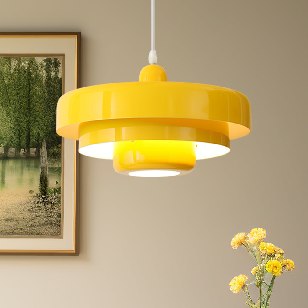 Round Metal Pendant Light 14-Inch Industrial Farmhouse Ceiling Fixture for Kitchen Island Dining Room Bedroom E26 Socket Green Orange