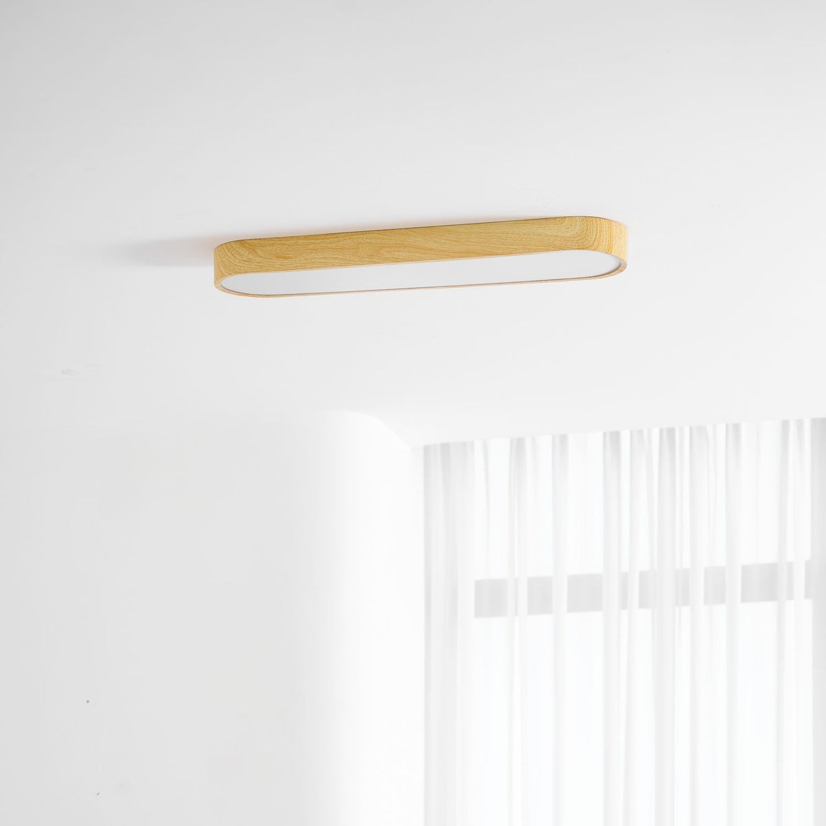 LED Flush Mount Fixture with Wood-Effect Trim 16-Inch White for Bedroom Kitchen Hallway Low Profile Integrated Ceiling Light