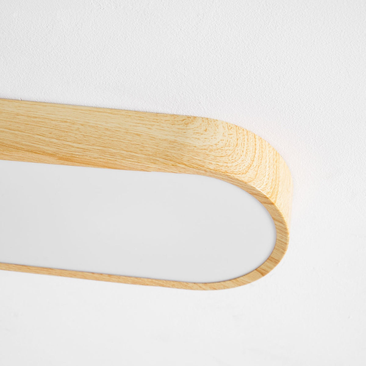 LED Flush Mount Fixture with Wood-Effect Trim 16-Inch White for Bedroom Kitchen Hallway Low Profile Integrated Ceiling Light