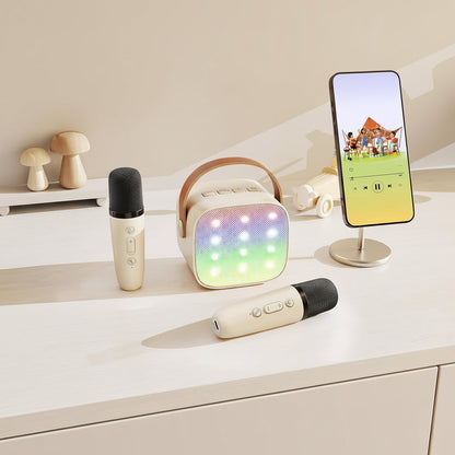 Portable Karaoke Machine | Bluetooth Speaker with Wireless Microphones & LED Lights for Fun Singing