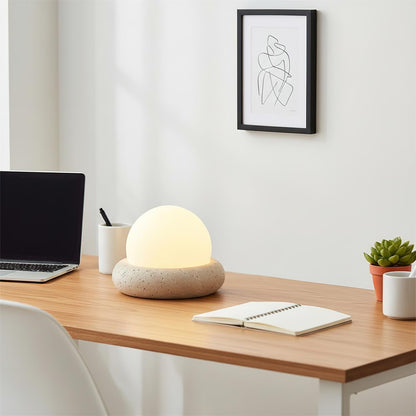 Rechargeable LED Accent Lamp Natural Stone Base Frosted Shade Wireless Remote Three Color Settings Bedroom Nightstand Desk Living Room Cordl