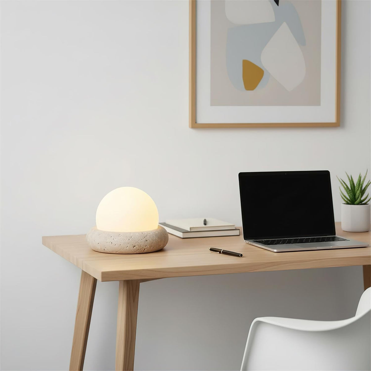 Rechargeable LED Accent Lamp Natural Stone Base Frosted Shade Wireless Remote Three Color Settings Bedroom Nightstand Desk Living Room Cordl