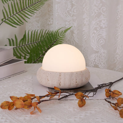 Rechargeable LED Accent Lamp Natural Stone Base Frosted Shade Wireless Remote Three Color Settings Bedroom Nightstand Desk Living Room Cordl