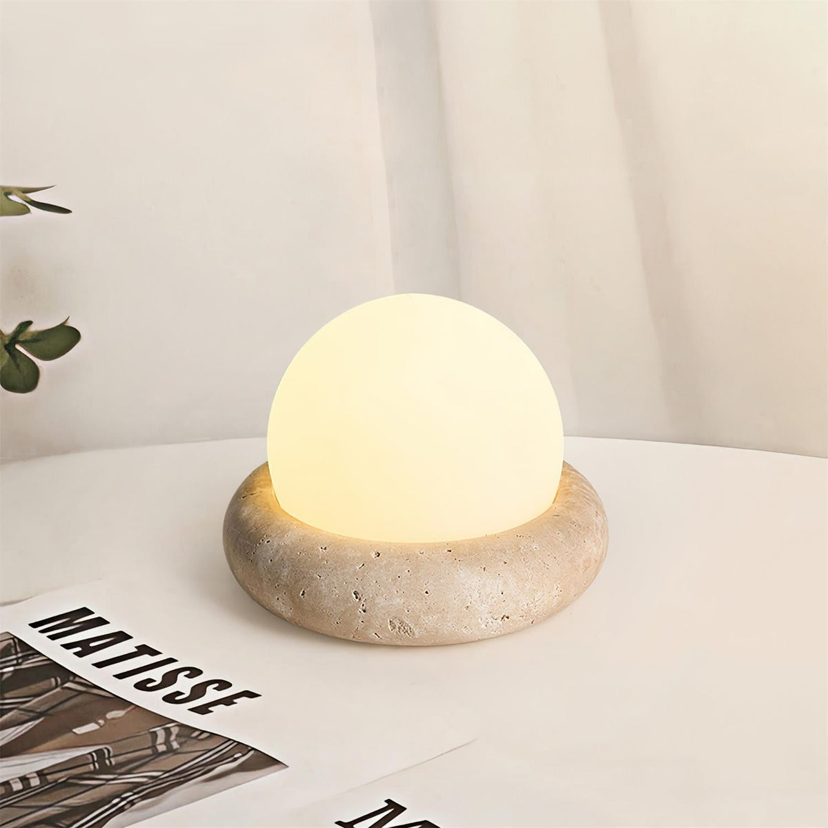 Rechargeable LED Accent Lamp Natural Stone Base Frosted Shade Wireless Remote Three Color Settings Bedroom Nightstand Desk Living Room Cordl