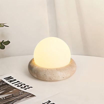 Rechargeable LED Accent Lamp Natural Stone Base Frosted Shade Wireless Remote Three Color Settings Bedroom Nightstand Desk Living Room Cordl