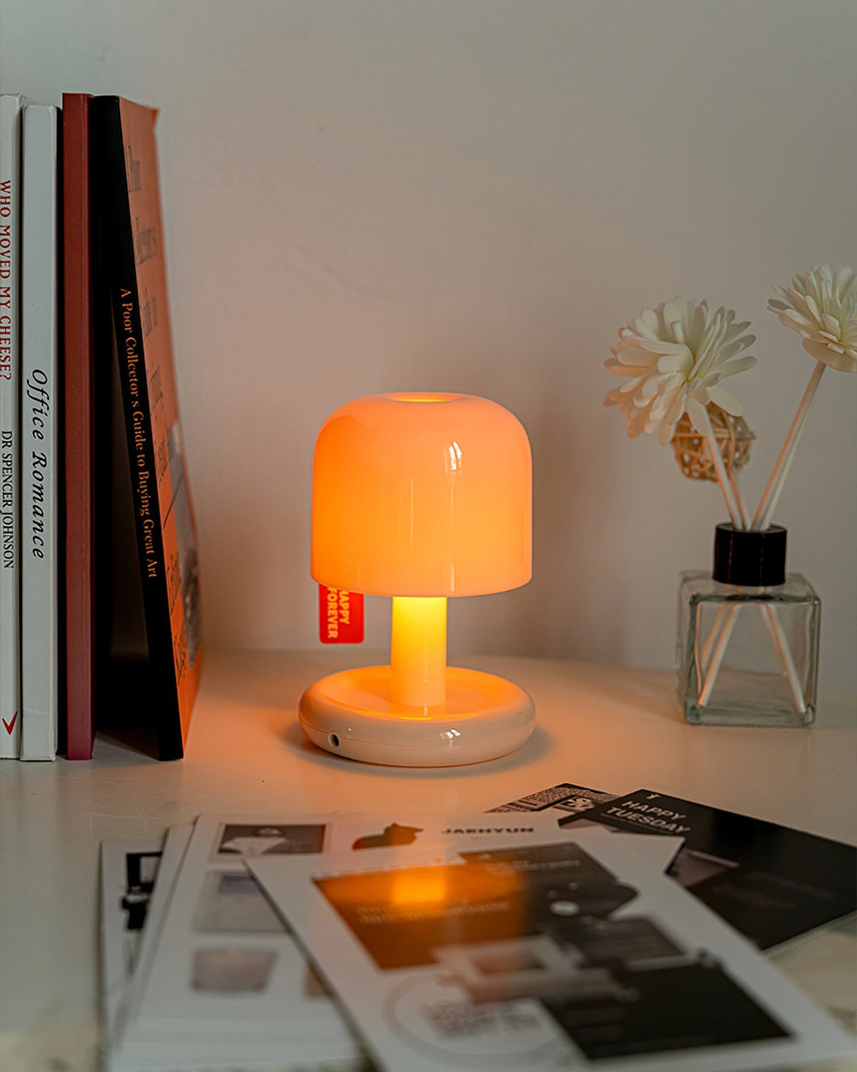 LED Nightstand Light 4 in Tall Acrylic Minimalist Desk Lamp Warm Glow USB Charging Port Bedside Reading Light Space-Saving Modern Decor