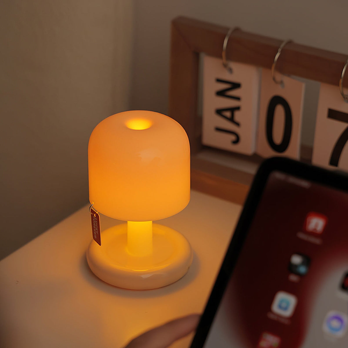 LED Nightstand Light 4 in Tall Acrylic Minimalist Desk Lamp Warm Glow USB Charging Port Bedside Reading Light Space-Saving Modern Decor