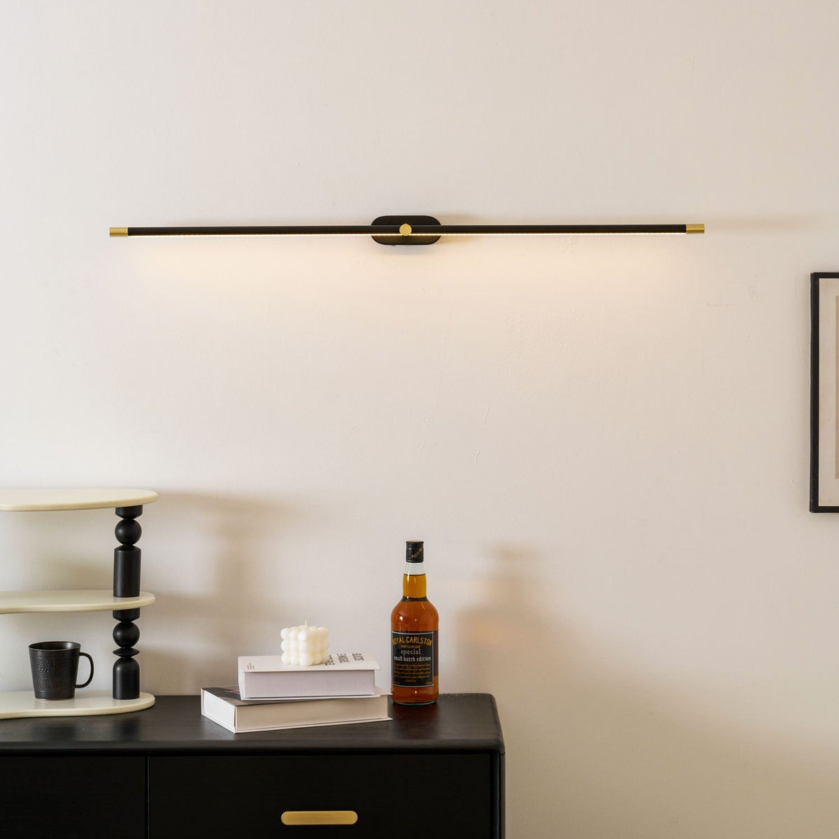 LED Bathroom Mirror Light 27 in Rechargeable Dimmable Wall Sconce Black Gold Wireless Touch Control Vanity Fixture for Powder Room