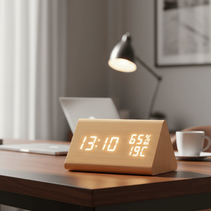 Minimalist Digital Wall Clock with Adjustable Brightness | Sleek Wooden Design for Modern Spaces