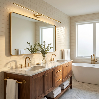 LED Bathroom Mirror Light 27 in Rechargeable Dimmable Wall Sconce Black Gold Wireless Touch Control Vanity Fixture for Powder Room