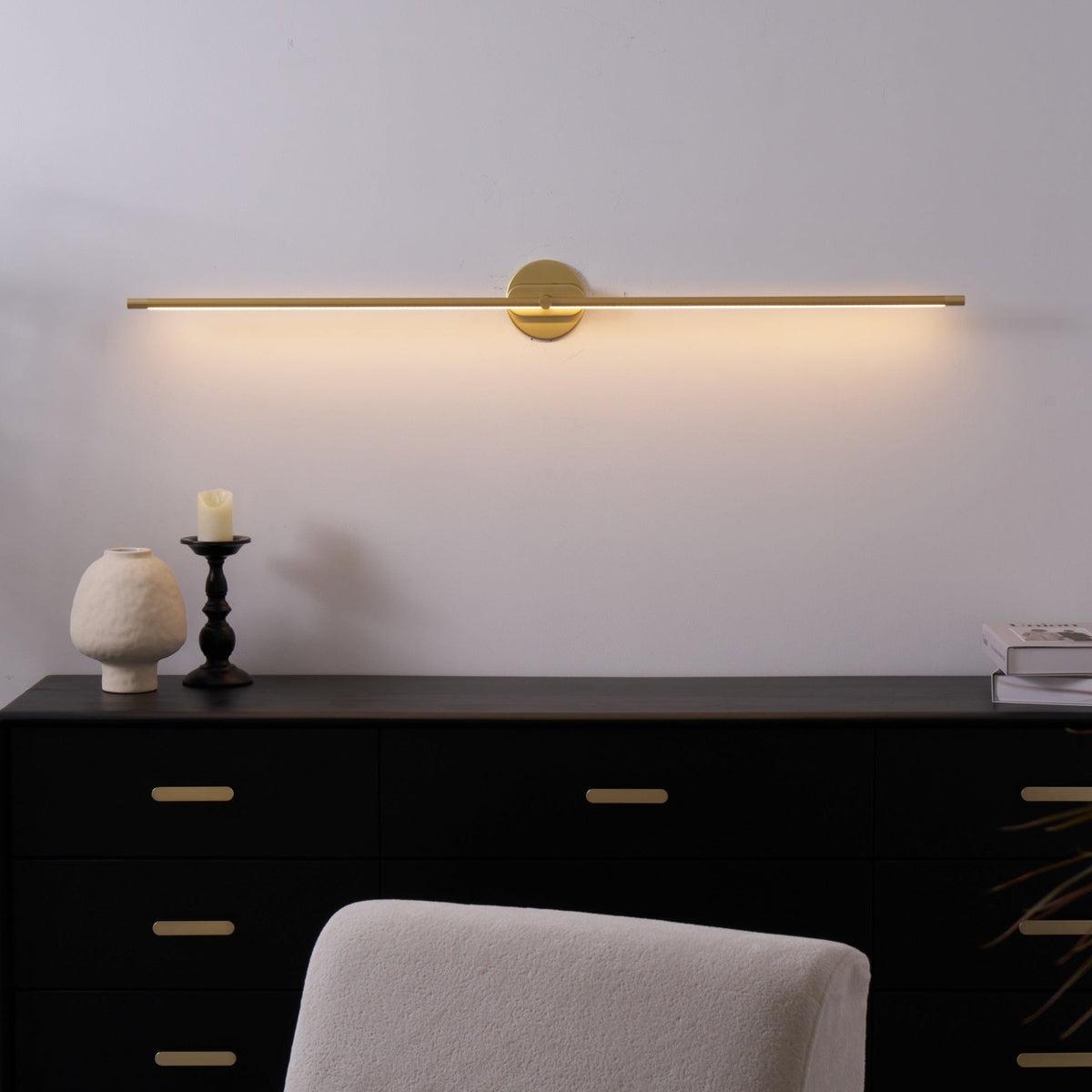 Linear LED Bathroom Vanity Light Fixture 27-50 Inch Metal Wall Sconce for Mirror Black Gold Brushed Nickel Warm Lighting Powder Room Dressin