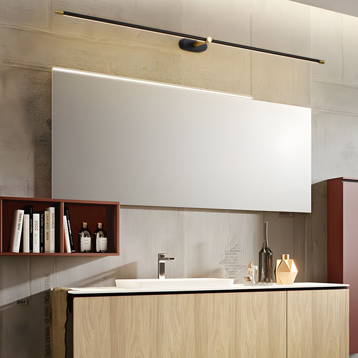 Rechargeable LED Wall Sconce Light with Touch Dimmer Switch for Bedroom Bathroom Mirror Vanity Hallway No Wiring Cordless Modern Linear