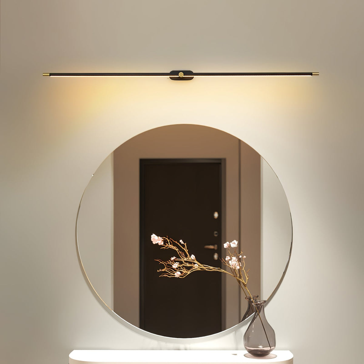 LED Bathroom Mirror Light 27 in Rechargeable Dimmable Wall Sconce Black Gold Wireless Touch Control Vanity Fixture for Powder Room