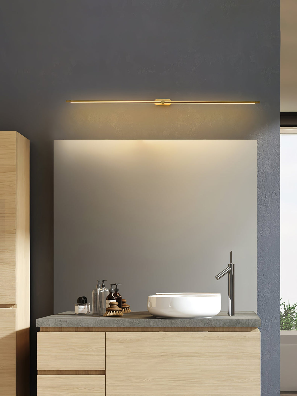LED Bathroom Mirror Light 27 in Rechargeable Dimmable Wall Sconce Black Gold Wireless Touch Control Vanity Fixture for Powder Room