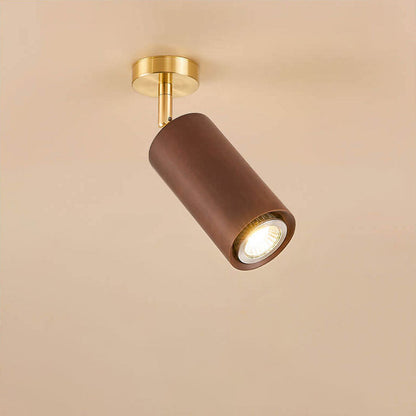 Minimalist Walnut Wood Spotlight | LED Semi-Recessed Ceiling Light for Modern Illumination