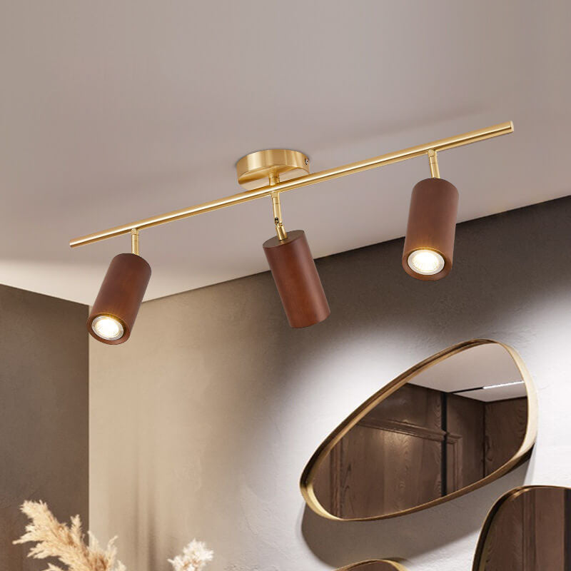 Minimalist Walnut Wood Spotlight | LED Semi-Recessed Ceiling Light for Modern Illumination
