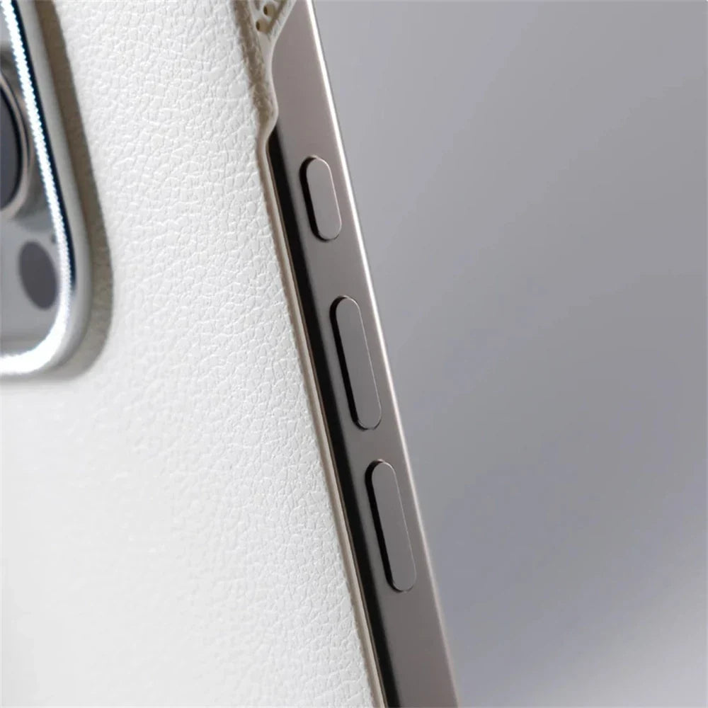 Slim Leather iPhone Case with MagSafe Compatibility – Stitched Edges, Raised Lens Guard, Non-Slip Grip for iPhone 13, 14, 15, 16 Pro Max
