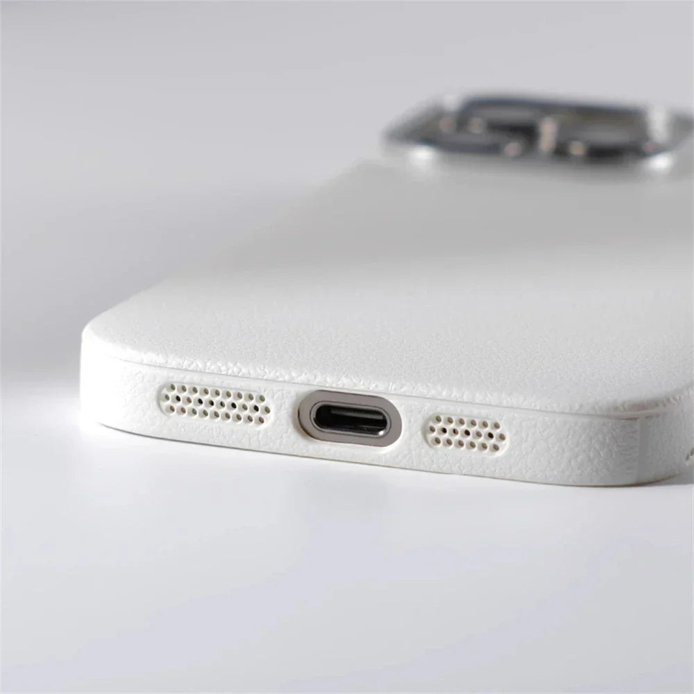 Slim Leather iPhone Case with MagSafe Compatibility – Stitched Edges, Raised Lens Guard, Non-Slip Grip for iPhone 13, 14, 15, 16 Pro Max